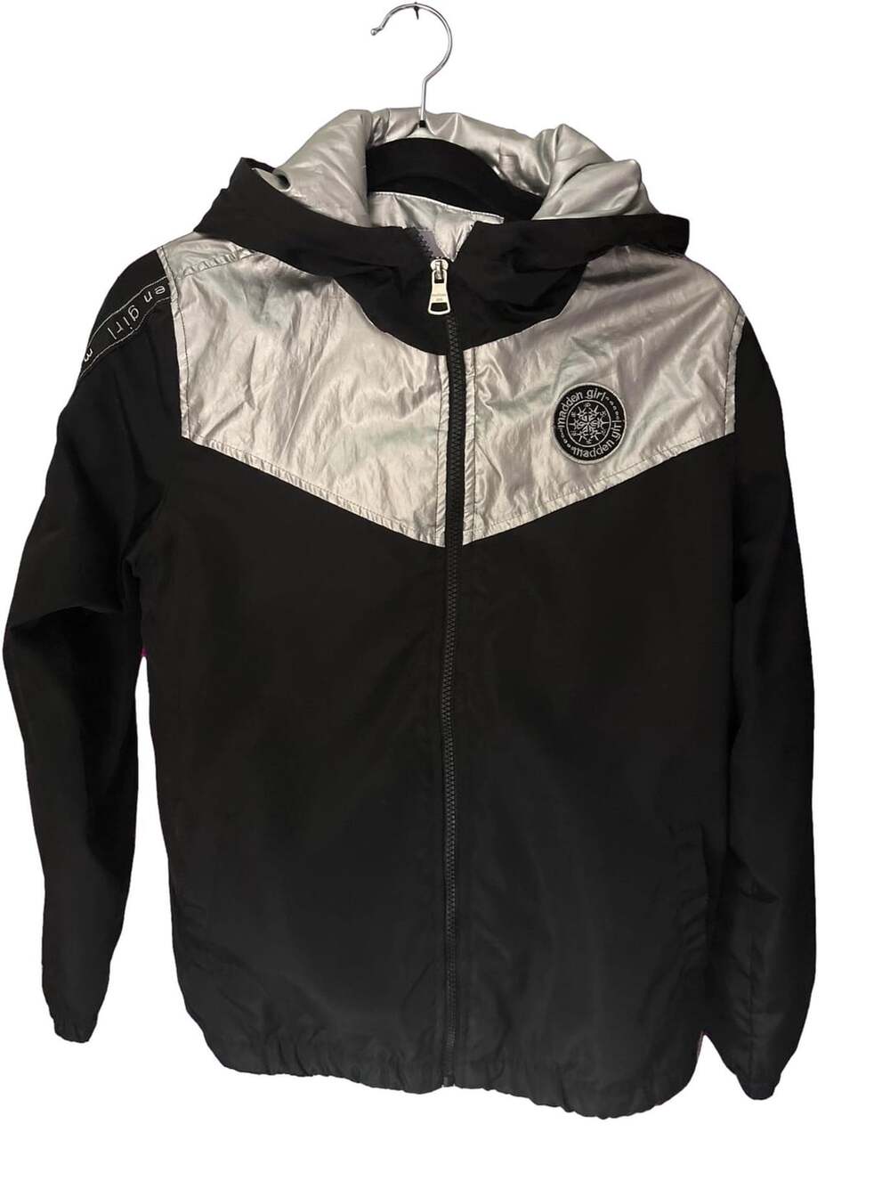 Madden Girl Full Zip Hooded Jacket Black Silver